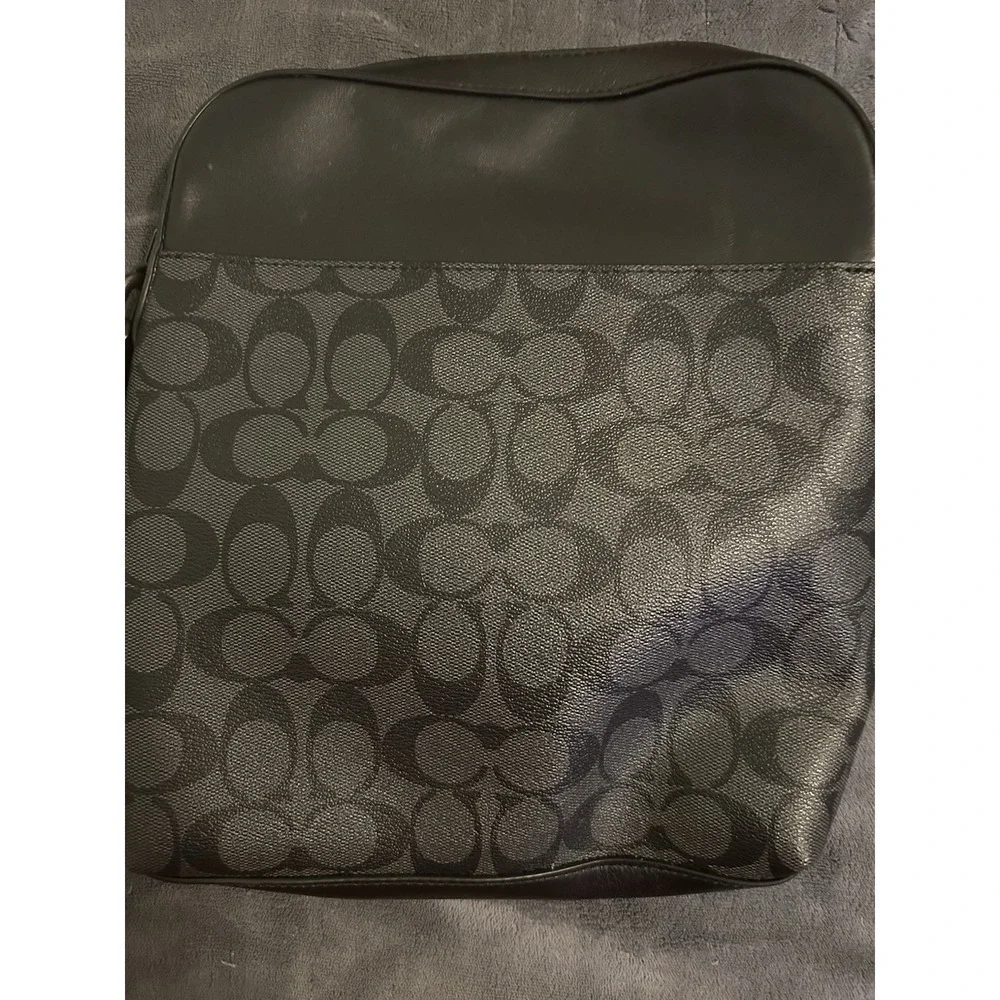 Coach Signature Canvas Crossbody Bag Unisex Black Gray‎ Used Once